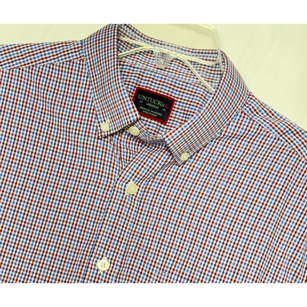 Untuckit Shirt Mens Med Blue and Red Slim Fit Button Up Long Sleeve Casual